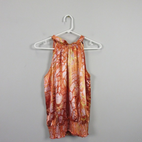 Unique Spectrum Stretch Halter Top Blouse Women L Orange Y2K Satin Bratz 100 - Picture 1 of 9